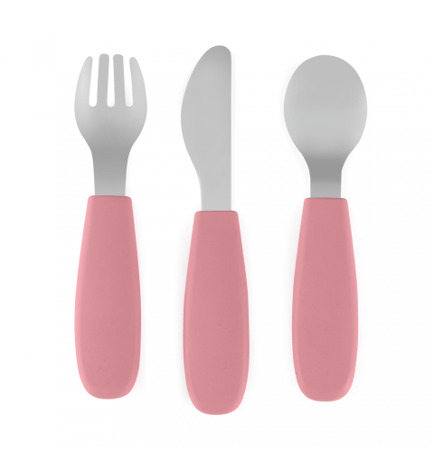 Petite& Mars Take&Match - sztućce dla dzieci z nierdzewnej stali z silikonową rączką 12m+ | Dusty Rose